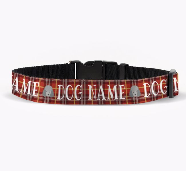 Personalised Fabric Collar with Tartan Pattern and {breedFullName} Icon for {dogsName}